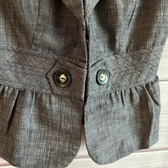 BWear Charcoal Gray Academia Puff Sleeves Cropped Button Front Blazer Size S - Picture 4 of 12
